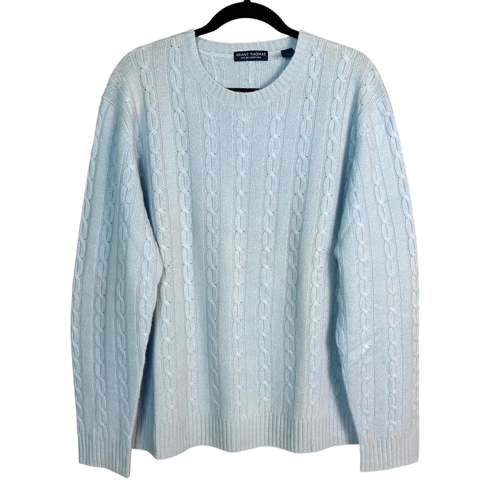Grant Thomas Cashmere Sweater Men's Large cable knit Blue Fisherman EXCELLENT